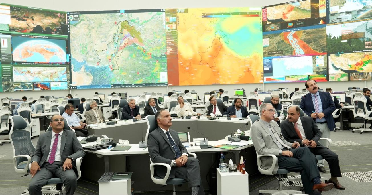 03-07-2024, A delegation from Air University, led by VC Air Marshal (R) Moeed Khan, visited National Emergencies Operation Center (NEOC) at NDMA HQs